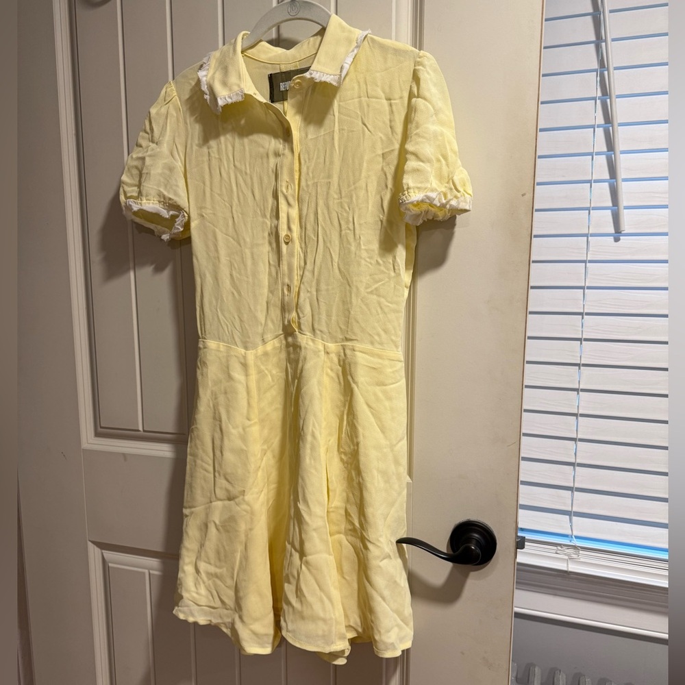 Reformation Light Yellow Dress with White Trim